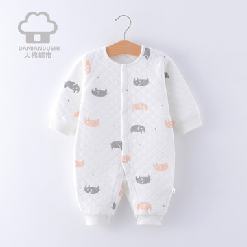 Baby cotton-padded one-piece suit, three-layer warm clothes for spring, autumn and winter. Pure cotton thick coat, long-sleeved and crawling suit details Picture