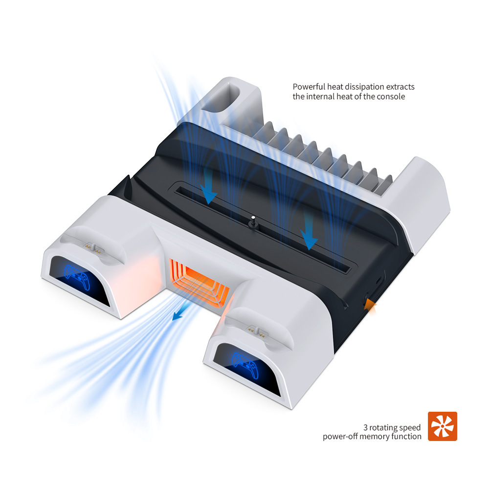 Factory direct sales, cross-border export, high-quality game console accessories, DOBE ps5 game console cooling fan base, controller, dual charging contact charging, cooling base charging Application Scenario