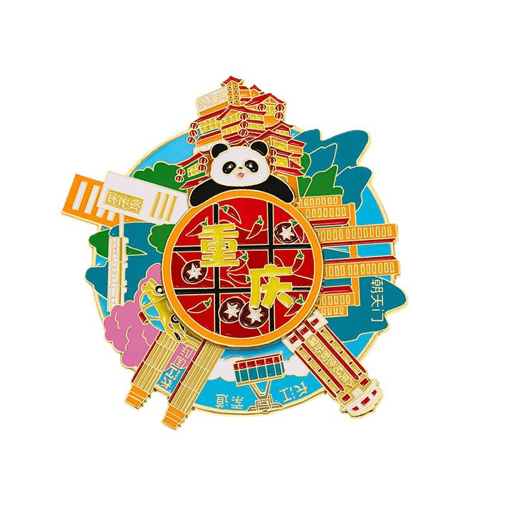 National trend and style Chongqing cultural and creative refrigerator stickers, rotating hot pot scenic spots, panda, Yangtze River International, Hongyadong, double magnetic strong attraction souvenirs Item Picture