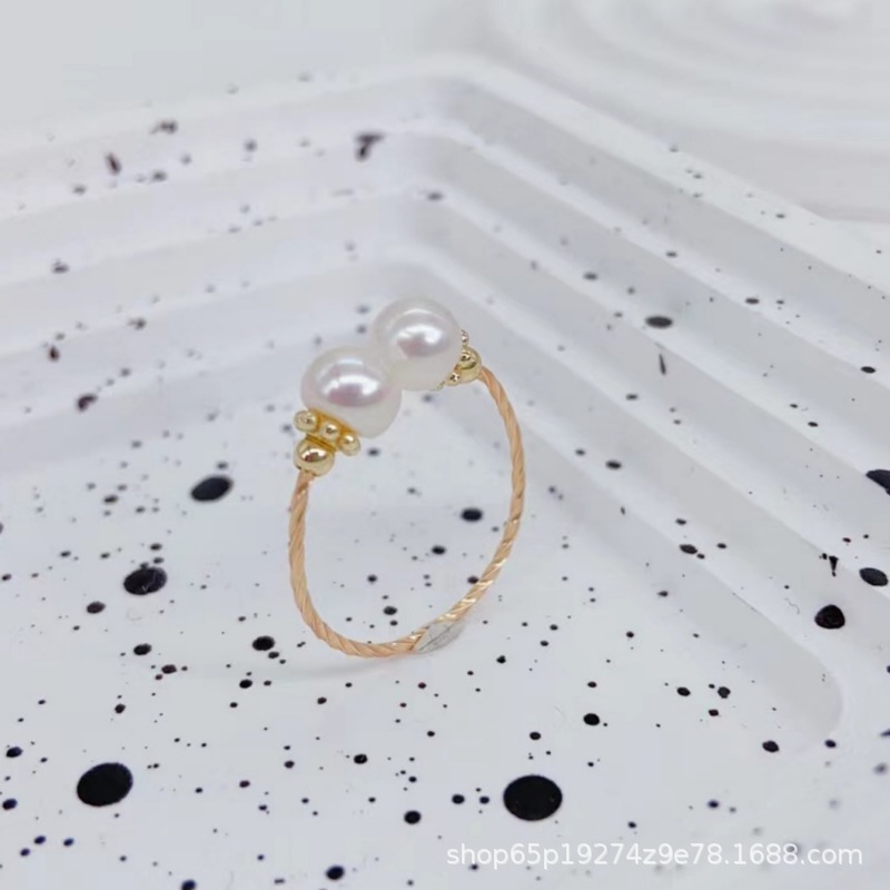 Jz024025 Twin Star Pearl Ring Opening Adjustable Simple Korean Style Simple Small Fragrance details Picture