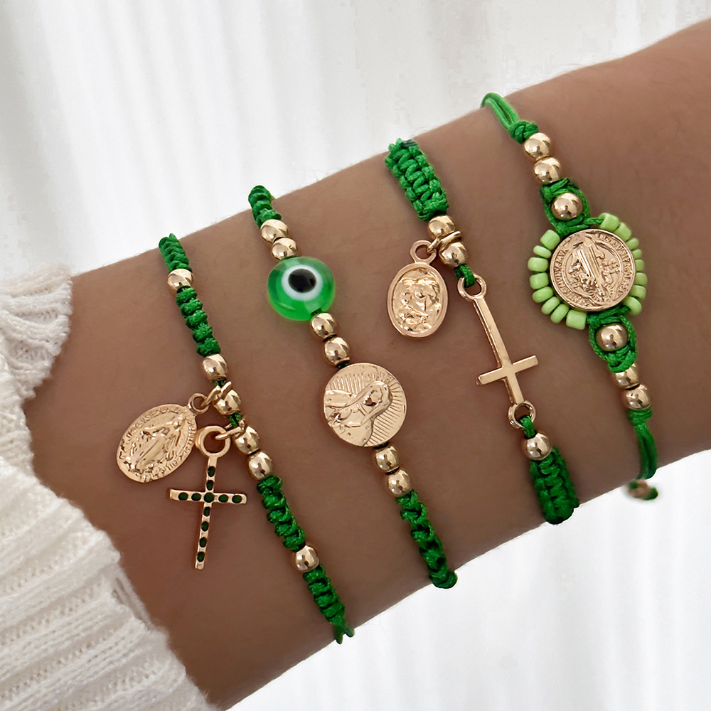Europe And The United States Cross-Border Foreign Trade New Sales Of Bohemian Style Retro Portrait Bracelet Cross Beaded Ccb Woven Fashion Set Bracelet For Men And Women Couples Gift Manufacturers Wholesale