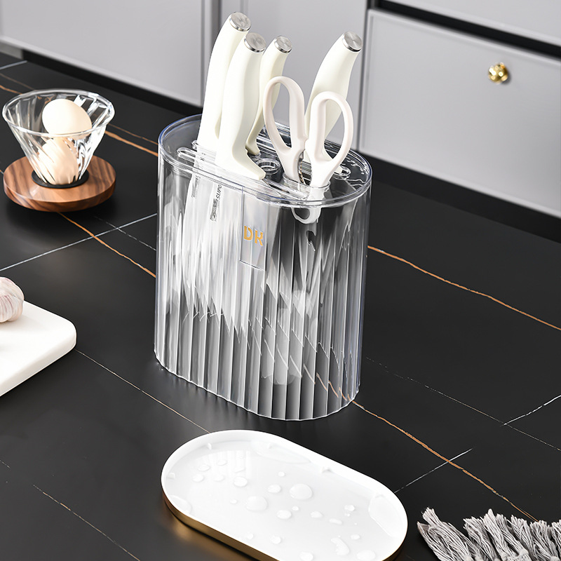 Transparent light luxury knife rack, household countertop, knife storage rack, kitchent-specific integrated draining countertop, new type of storage Application Scenario