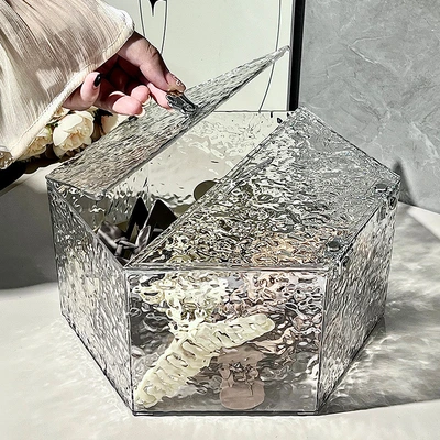 Light luxury high-end water ripple desktop storage box, home covered cosmetics and stationery desk storage box, office thumbnail
