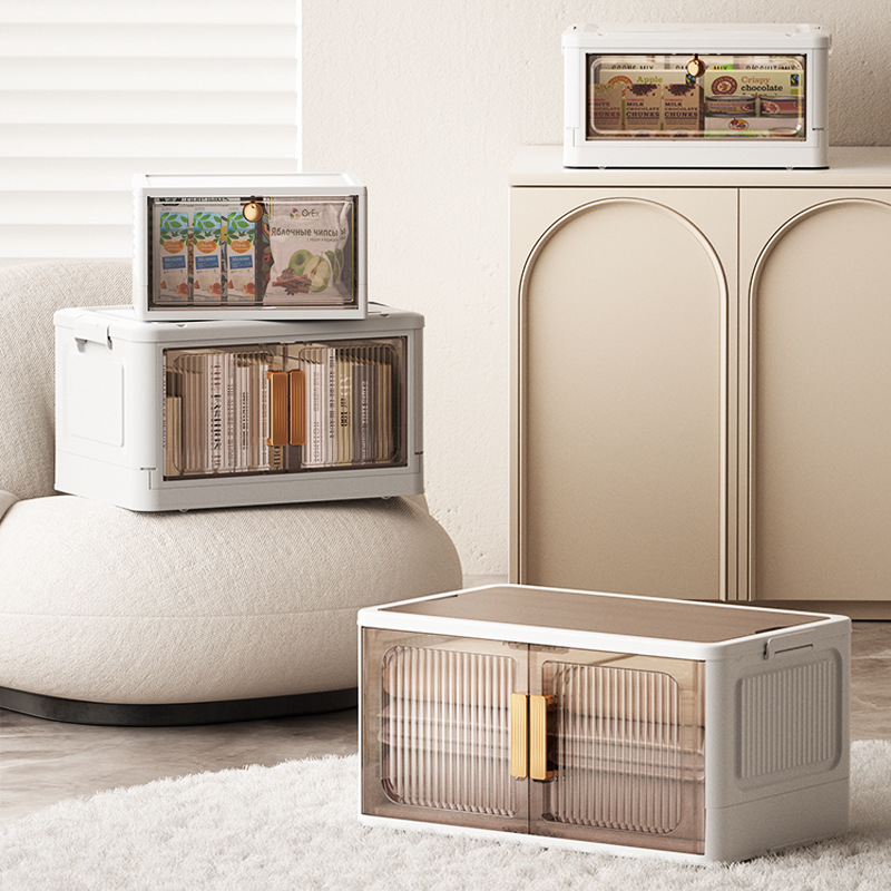 Model Room Light Luxury Folding And Simple Storage Cabinet Free Installation Of Plastic Wardrobe Children's Toys Organizer Transparent details Picture