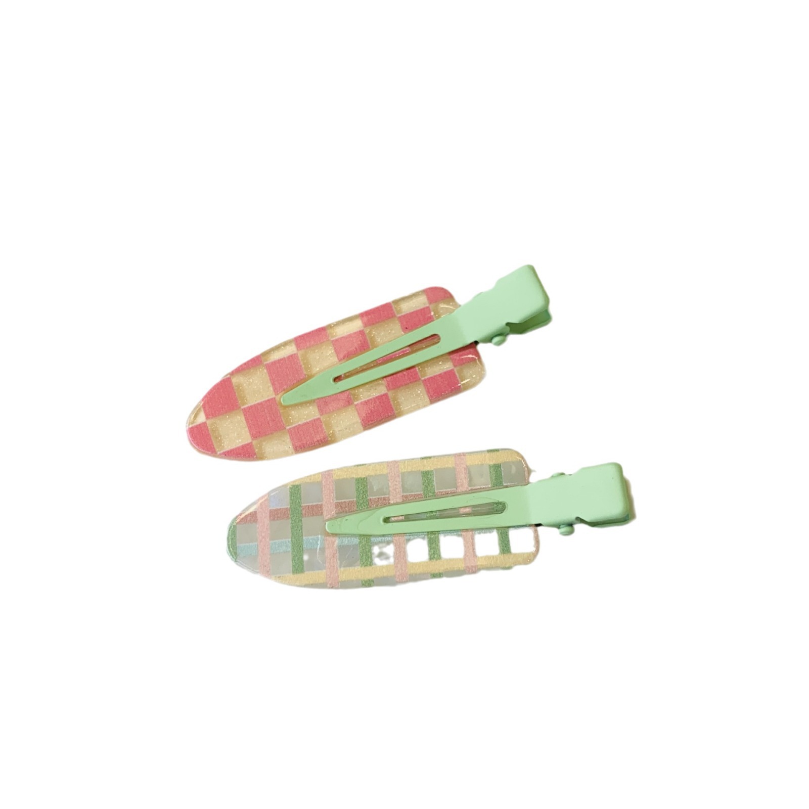 Candy-colored checkered hair clips, sweet ins seamless clips, y2k hair clips, duckbill clips, side clips, fringe clips, cross-border Item Picture