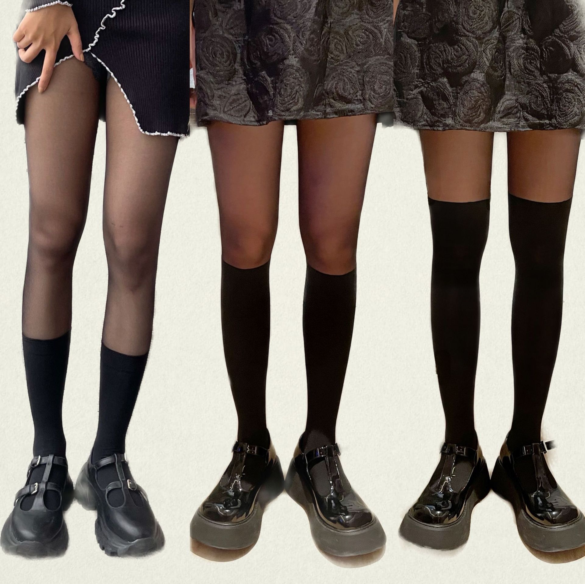 New patchwork stockings, black and white stockings, fake thigh stockings, sweet and cool fake calf stockings, sexy base stockings, pantyhose for women Item Picture