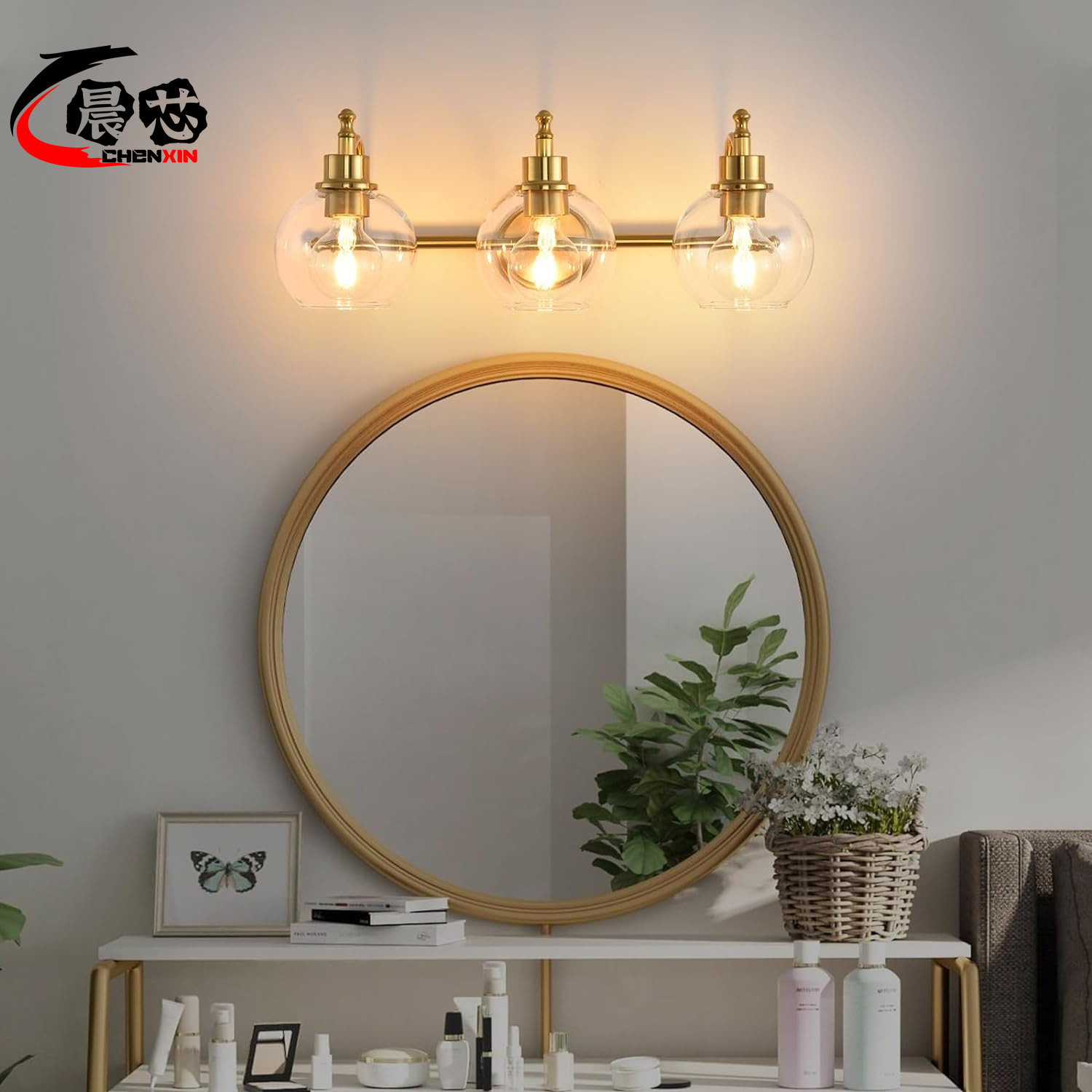 Amazon americano 3 lámparas lámpara de maquillaje espejo de baño lámpara frontal pantalla de cristal lámpara de pared de cabecera vintage Vanity Ligh Specification image