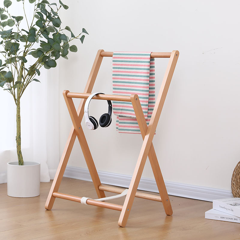 Nordic Solid Wood Floor Clothing Rack Bed Bed Folding Hangers Sleeping Temporary Clothes Storage Rack Wooden Hangers Specification drawing