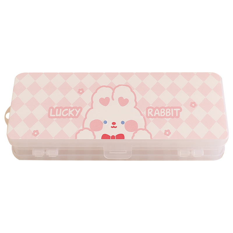 Cartoon Large Capacity Double-Layer Pencil Case Simple Girl Heart Cute Pencil Case Classification Pen Bag Wholesale Item Picture