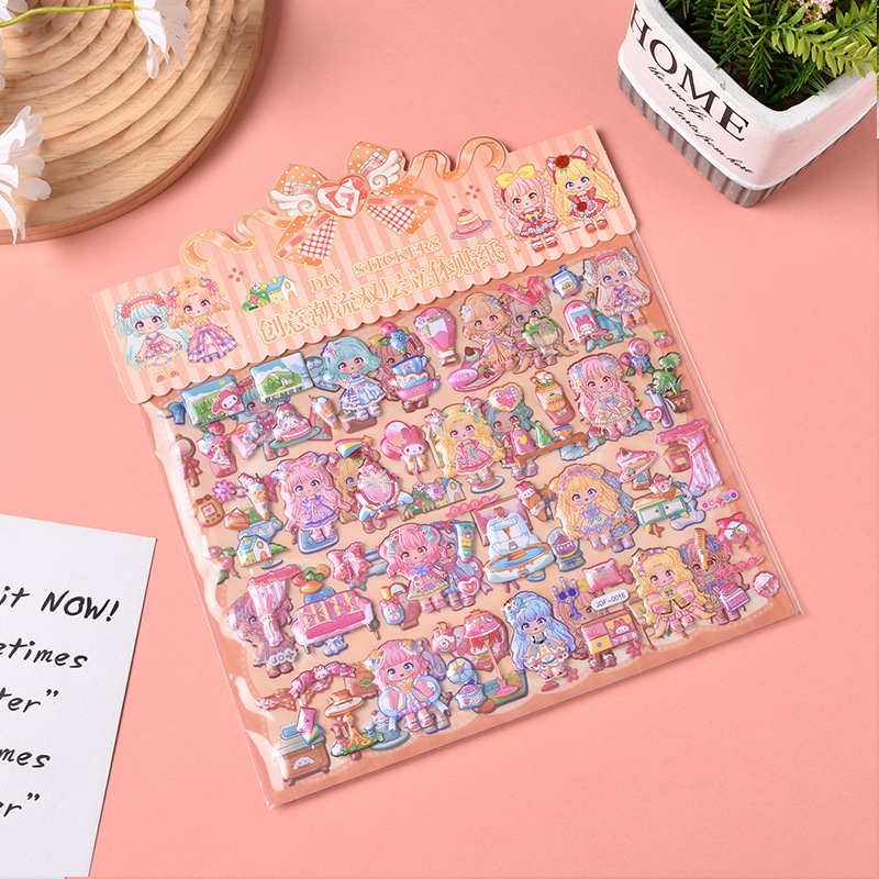 立体双层儿童新款烫金百变公主换装派对可爱甜心卡通精美泡泡贴详情5