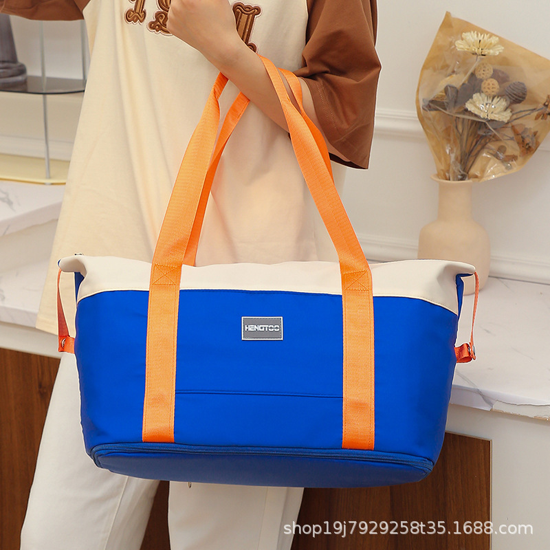 Multi-Functional Travel Bag Fashion Color Contrast Large Capacity Portable Korean Version Foldable Storage Waiting For Delivery Storage Bag Student Bag Specification drawing