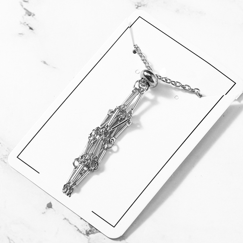 Stainless Steel Metal Bamboo Knot Woven Net Cage Pendant With Natural Crystal Raw Stone Ore Hanging Necklace Adjustable details Picture