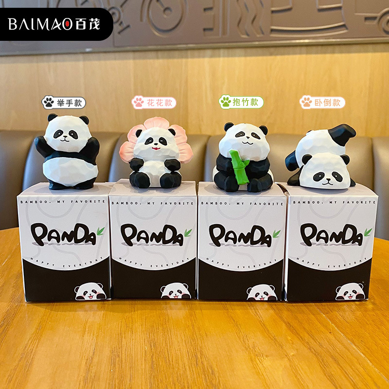 Baimao Original resin wood carving style panda ornaments, creative and exquisite panda flower home desktop decoration and display Application Scenario