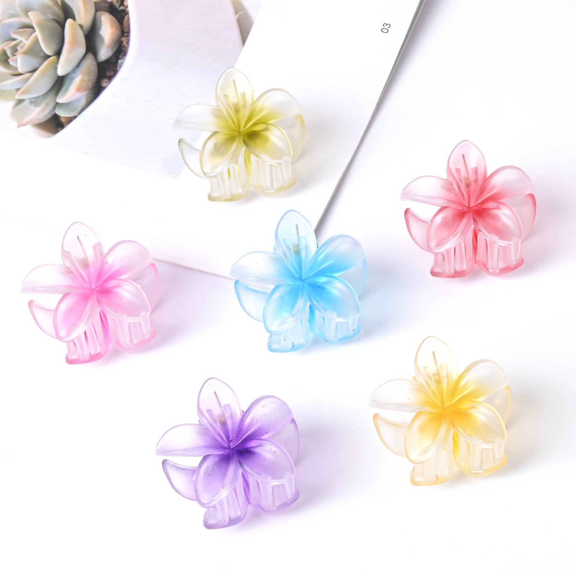 4cm matte gradient frangipani color travel essential hairpin, half-tied ponytail side clip, wholesale foreign trade supply Application Scenario