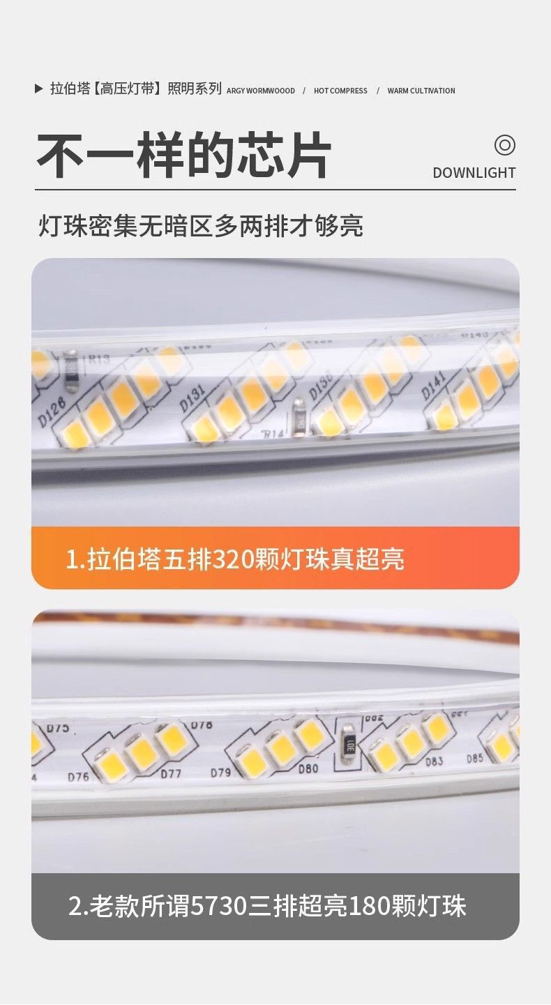 超高亮led灯带户外防水220v工程外墙室外客厅吊顶暖光暖白光灯条详情5