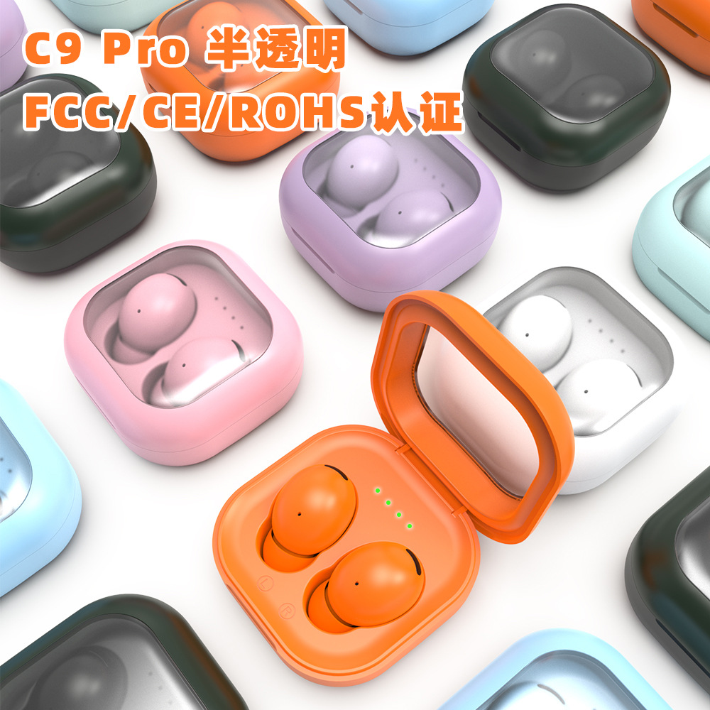New C9pro Wireless Bluetooth Headphones Transparent Charging Case 5.3 Sport Waterproof Cross-Border Macaron In-Ear Earbuds