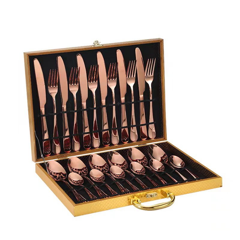 Cross-border Amazon stainless steel tableware, 24-piece set of four main items for Western cuisine - knife, fork and spoon, gold-plated gift box tableware set Specification image