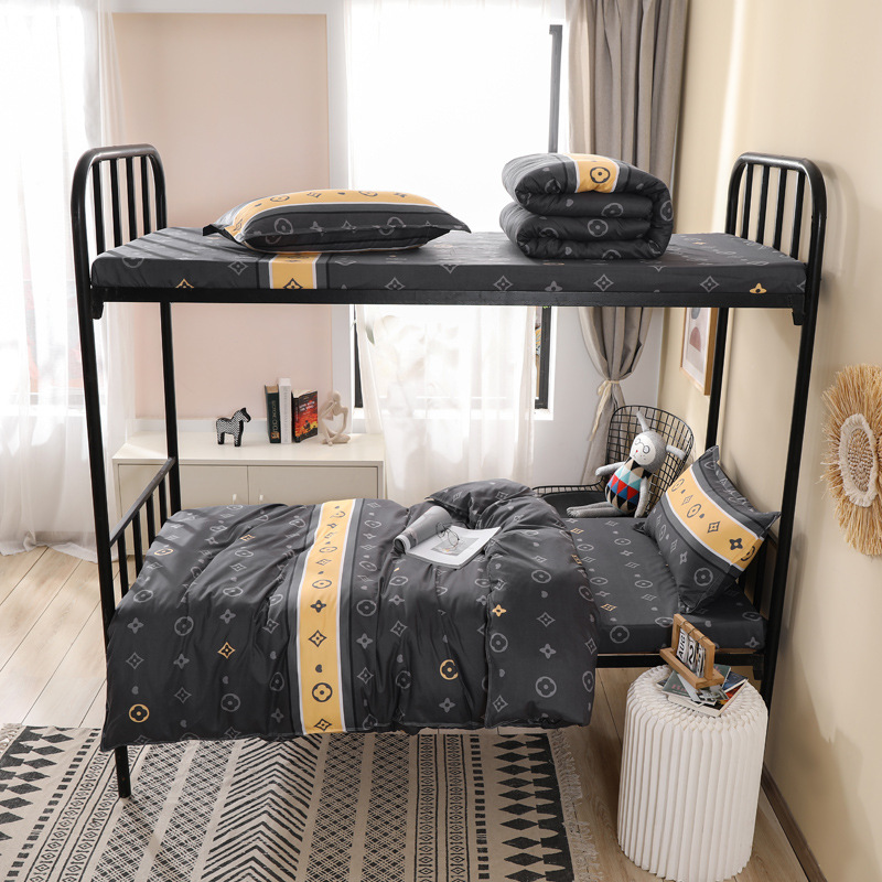 Four seasons style student dormitory upper and lower bunk three-piece thickened aloe cotton bed sheet quilt cover washing color resistant ball full figure