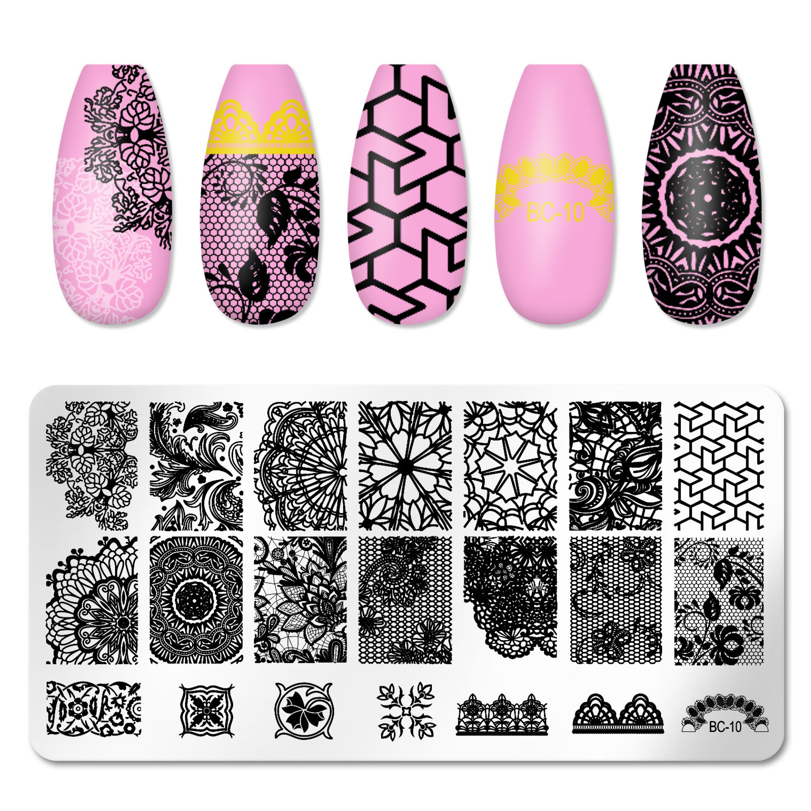 Cross border nail transfer printing template Printing nail polish plate template Rectangular painted seal tool details Picture