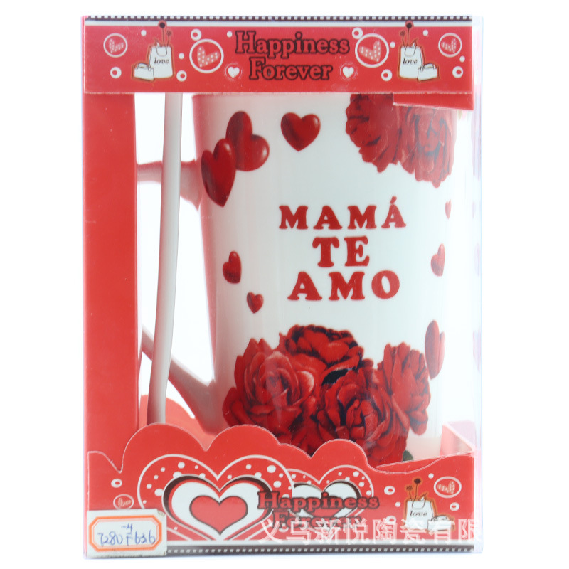 西文母亲节杯事陶瓷杯咖啡杯牛奶杯MAMA TE AMO MUG细节图