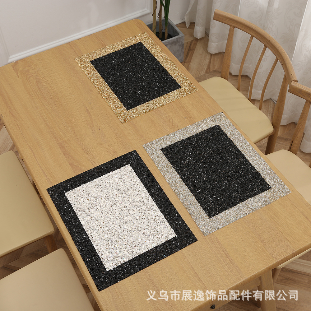 The New Simple Wind Resin Rhinestone Square Table Heat Insulation Mat Light Luxury Creative Restaurant Wedding Table Mat Wholesale