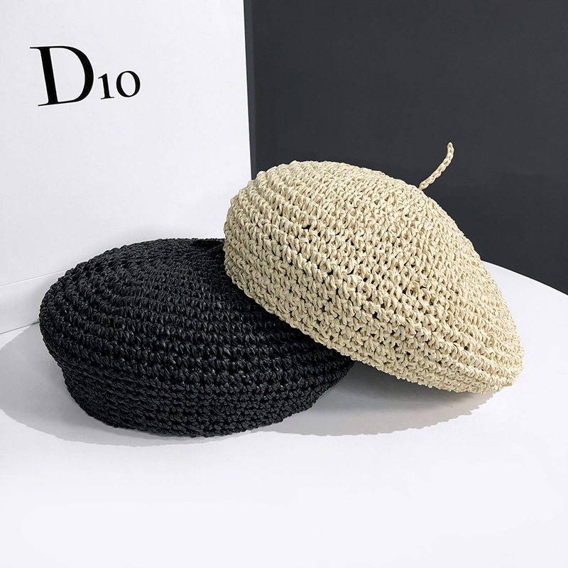Summer straw-woven Bailey hat for women, thin breathable straw hat, popular Japanese-style fresh and artistic flower bud painter hat Specification image