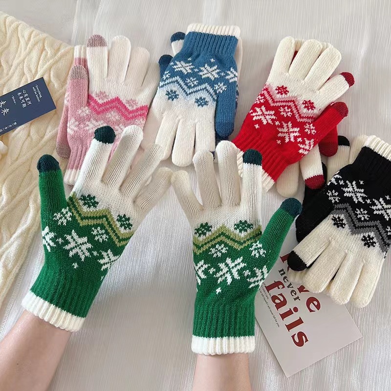 Coreano nieve jacquard adulto punto guantes calientes invierno unisex pareja pantalla táctil moda otoño invierno al por mayor