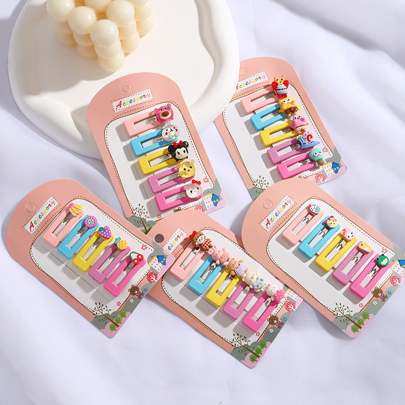 Girls Colored Dopamine Bb Clip Baby Cute Bear Love Cartoon Back Of Head Broken Hair Clip Girl Bangs Clip details Picture