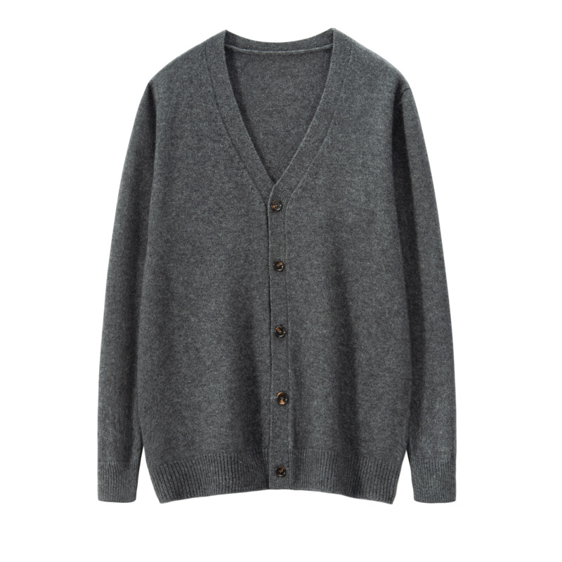 V-neck cashmere cardigan for men, simple and versatile, dad's outfit, warm base layer, light luxury cashmere knitted sweater Item Picture