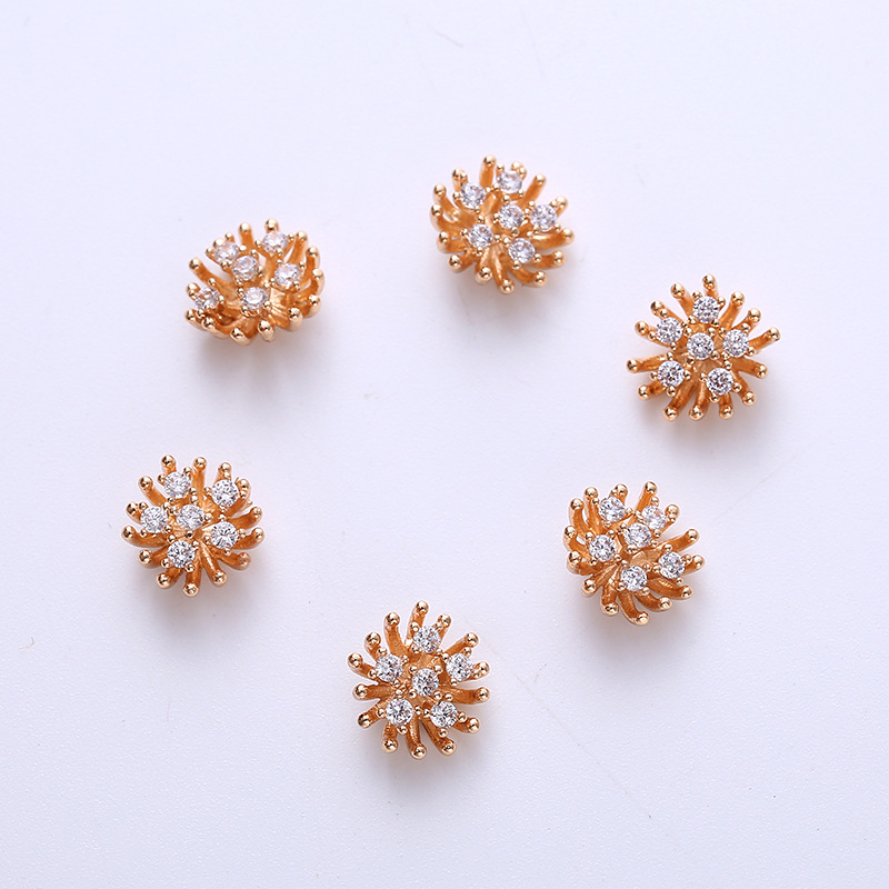 10mm镀金保色锆石花蕊花心花托diy耳环发簪流苏璎珞饰品配件材料白底实物图