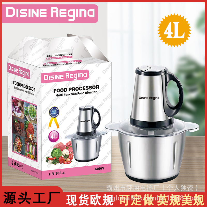 4L Foreign Trade Meat Grinder, Household Small Multi-Functional Garlic Paste Item Stirring And Mincing Food Processor, Stainless Steel, Fully Automatic