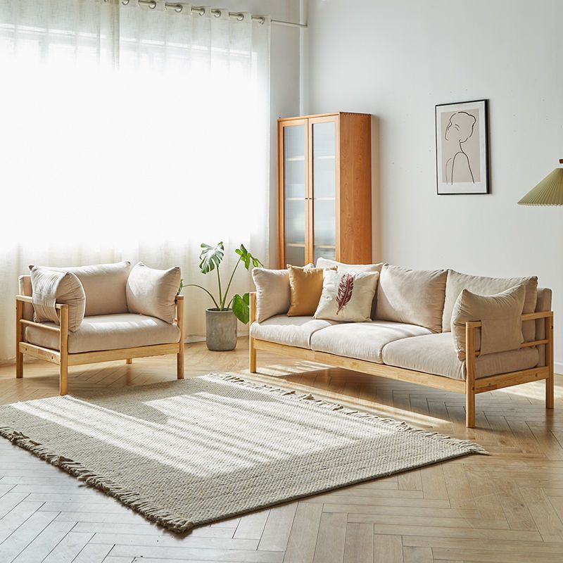 简约现代三人位布艺沙发可拆洗日式实木沙发原木风客厅小户型北欧白底实物图