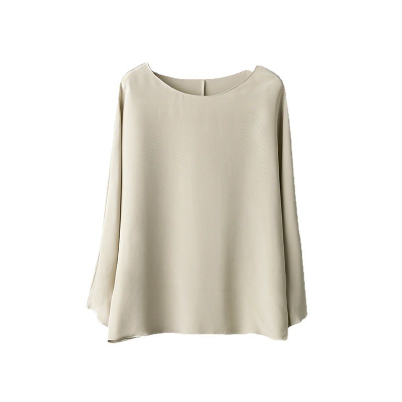 Spring 2025 new base layer, silk T-shirt, women's wear, mulberry silk round-neck pullovers, heavyweight silk long-sleeved top Item Picture
