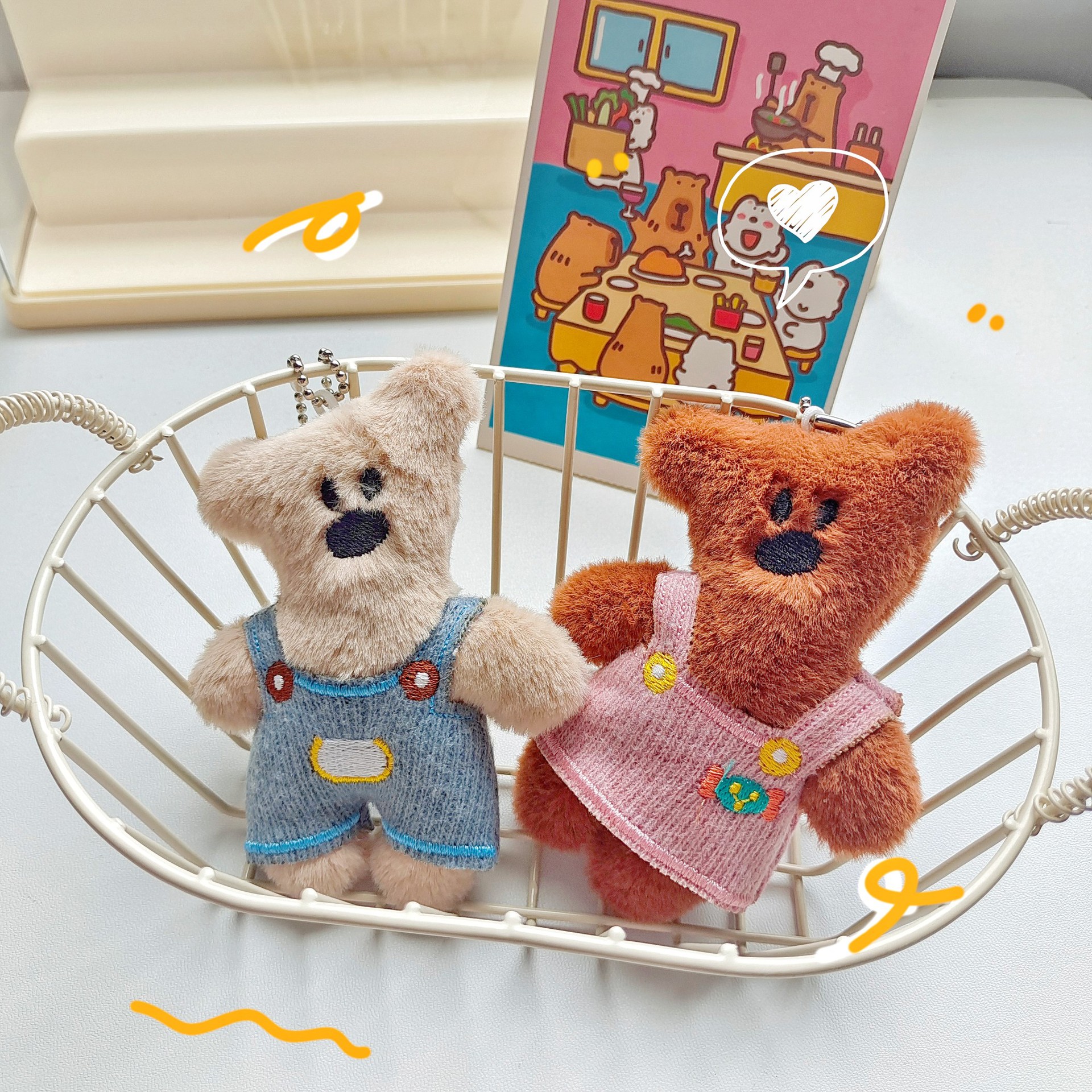 Finished trendy toy figurines, Bean Bear pendants, clothes to wear, plush handcrafted dolls, bear couple style bags, cute pendants pic 5