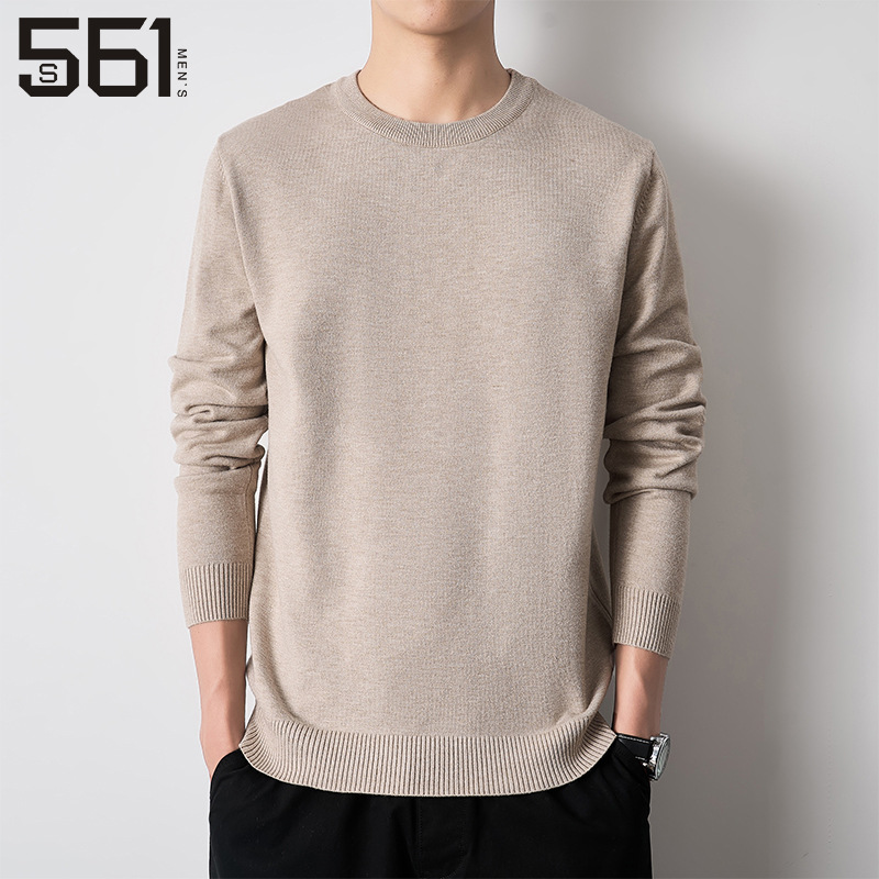 New solid color round-neck knitted sweater for men in autumn, with a base layer, long-sleeved top and warm sweater for men details Picture