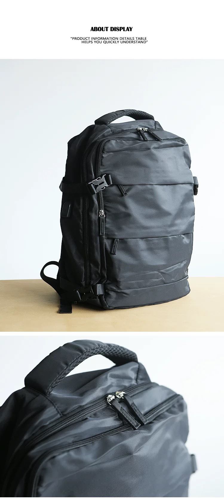 跨境休闲大容量旅行双肩包百搭纯色背包出差电脑包学生书包商务包详情5