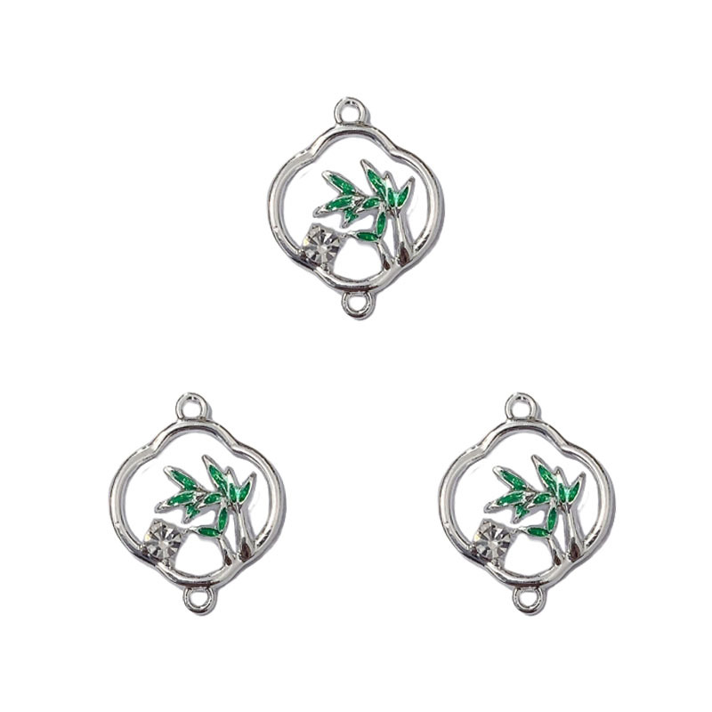 DIY aleación de zinc accesorios accesorios doble colgante goteo punto de aceite taladros ajardinado colgante de hoja de bambú estilo nacional pendientes pulsera conectores