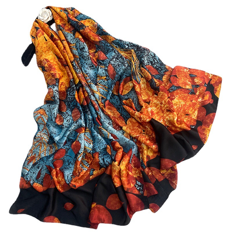 Brocade Network Red With The Same Fashion Scarf Outdoor Sun Protection Beach Scarf Shawl Long Peacock Screen Printed Silk Scarf Item Picture