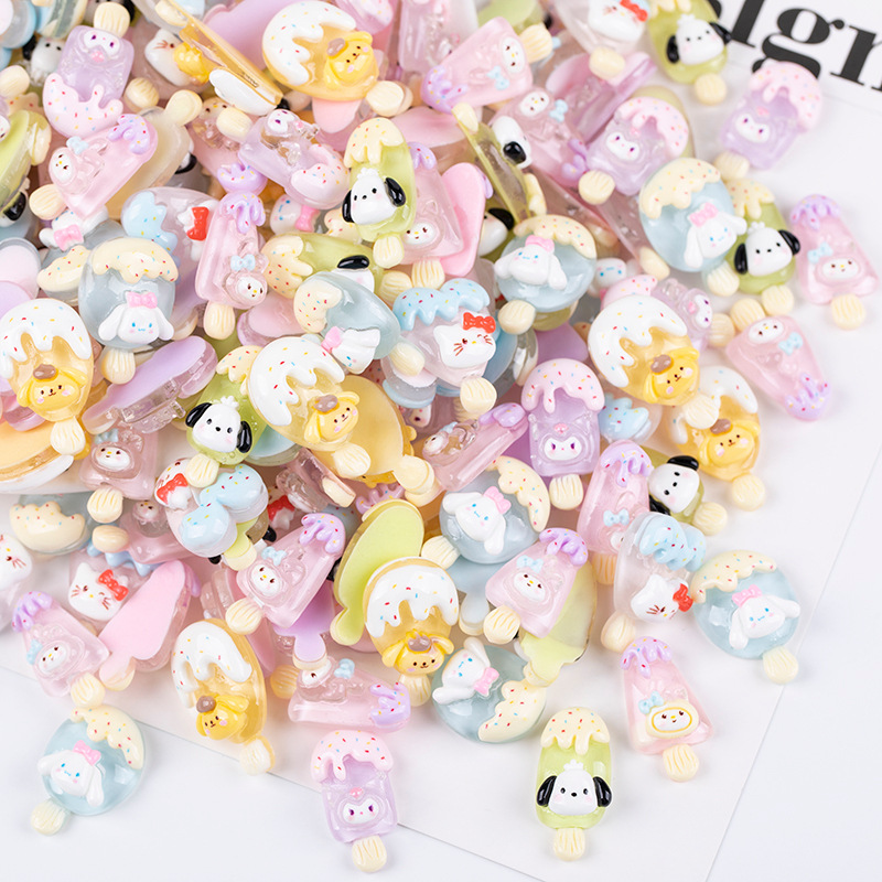 Resin accessories, cartoon Sanrio ice cream, shiny and translucent, diy cream glue, phone case patches, hair accessory materials Application Scenario
