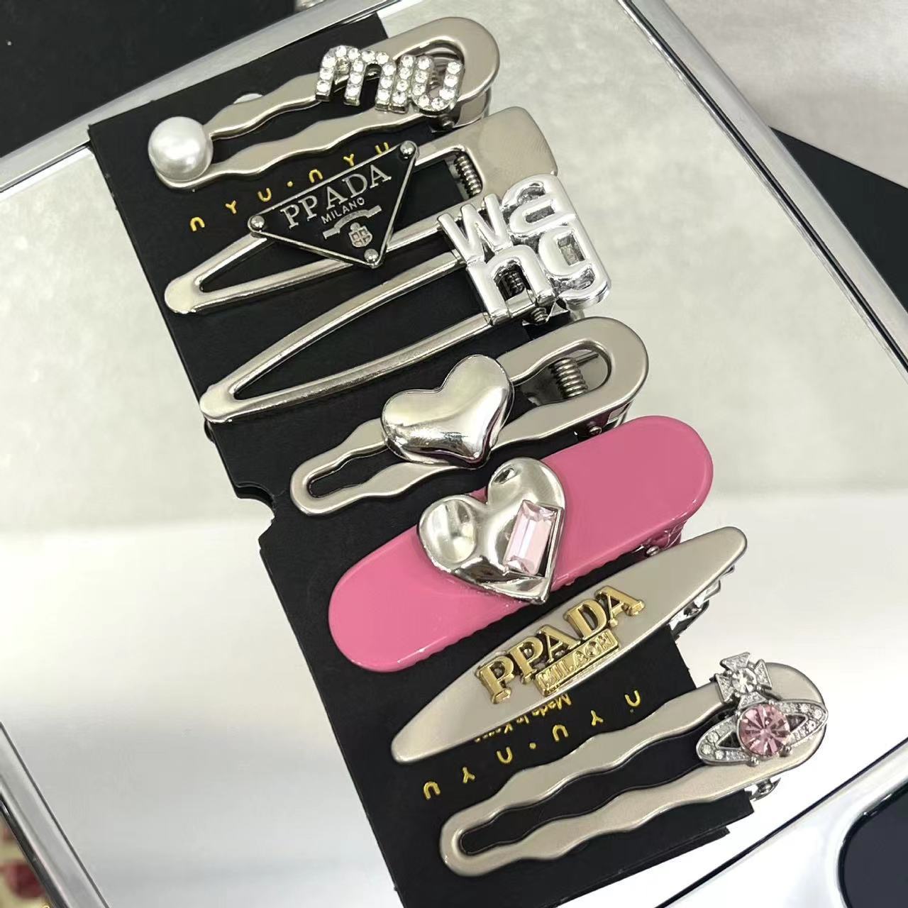 Cool Wind Seven Piece Hair Clip Ins Dopamine Side Hair Card Y2k Light Luxury Tiktok Fast Hand Hair Accessories Set details Picture