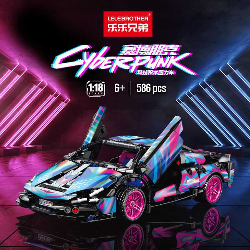 Tik Tok Boom Purple Bull Mustang Mechanical Pull-back compatible Lego toy Car Tech Sports Car Boy gift Specification drawing