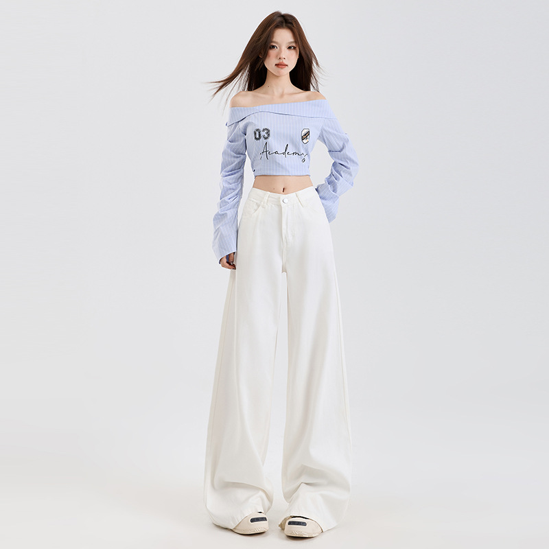 White jeans, women's Tencel three-proof fabric pants, spring and summer bestsellers, high-waisted loose elephant leg long leg pants, spandex