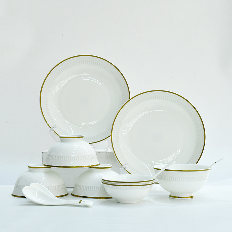 Bowl and plate set: 23-head Nordic bowl and plate combination ceramic, European-style gold-edge bone China tableware, housewarming gift Specification image