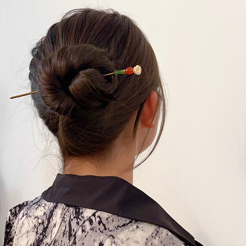 古风发簪女新中式高颜值小花简约现代高级感盘发簪子复古汉服发钗