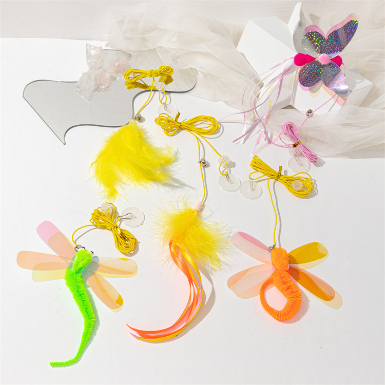 Nuevo juguete cat stick swing puerta colgante juguete gato mariposa contiene catnip auto hola colgante retráctil ajustable details Picture