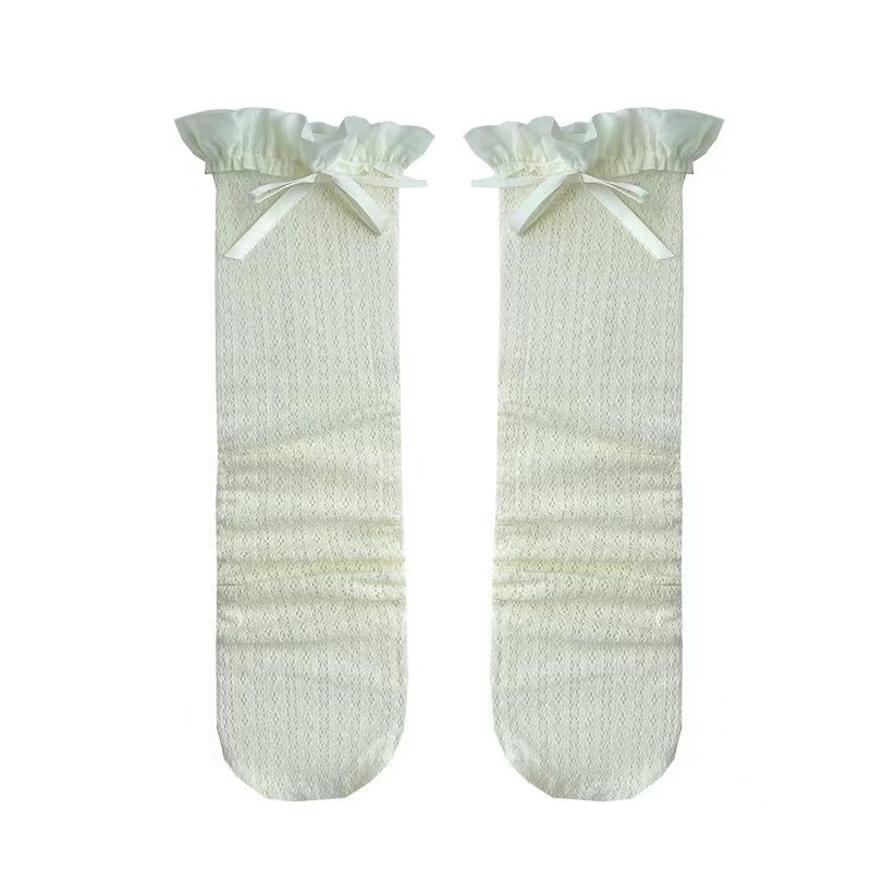 Lolita bow socks Lace fringed summer thin ins Japanese-style bow cut-out mid-calf pile socks jk Item Picture