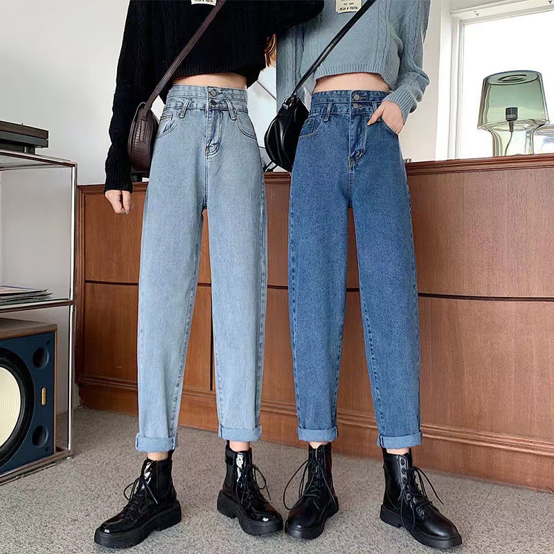 2022 Summer New women's denim trousers, Korean style loose and versatile Haren wide-leg pants, foreign trade women's dad pants details Picture