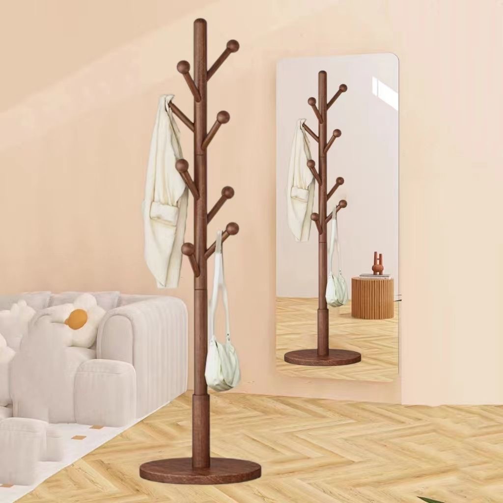 Solid Wood Coat Hanger Floor Coat And Hat Rack Simple Vertical Hanging Rod Household Bedroom Coat Hanger Indoor Simple Hanging Bag Rack details Picture