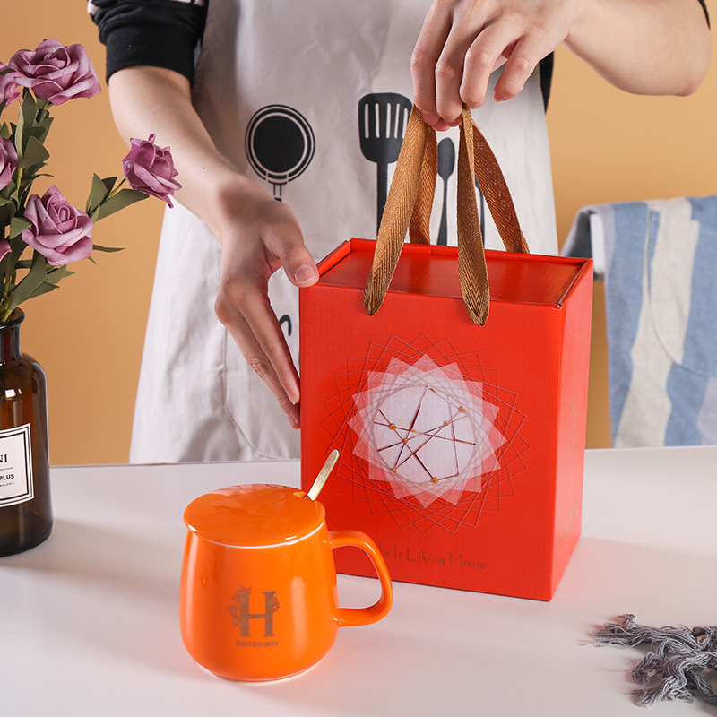 Ximei Ceramics Ceramic Cup with logo printed couple mug gift box set, creative and simple souvenir cups