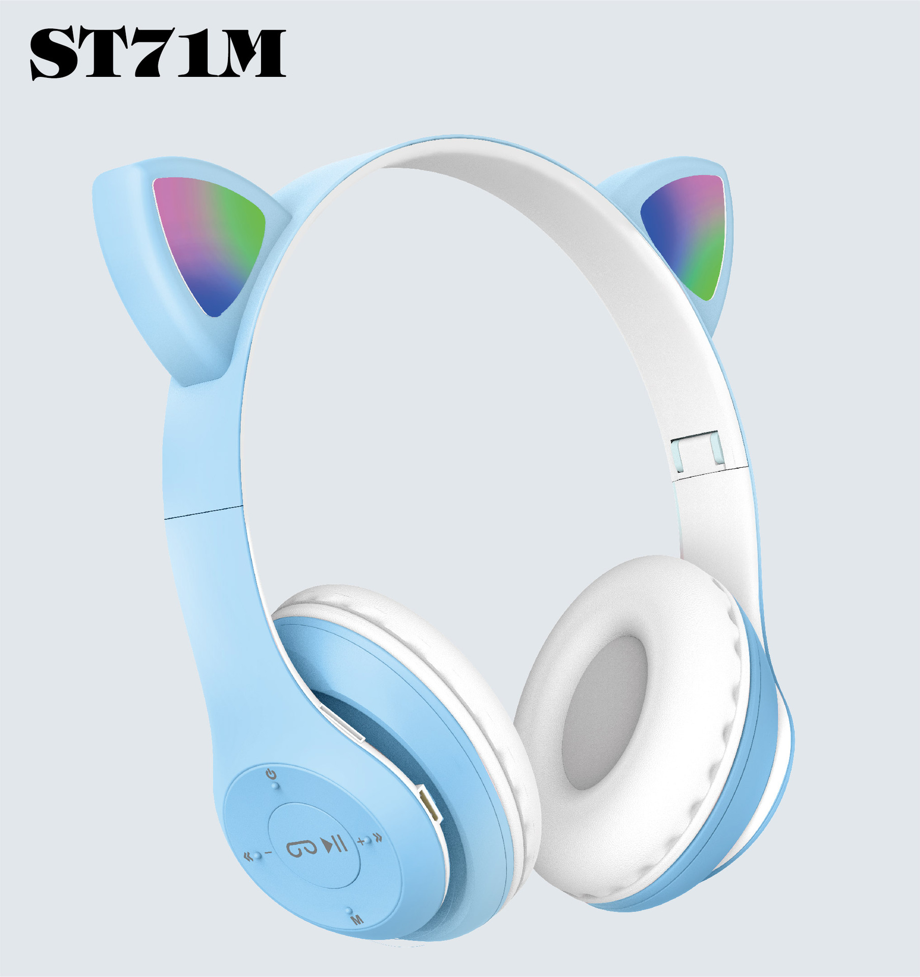 跨境新款猫耳朵头戴式蓝牙耳机ST71M 可折叠跑步运动时尚蓝牙耳机详情图3